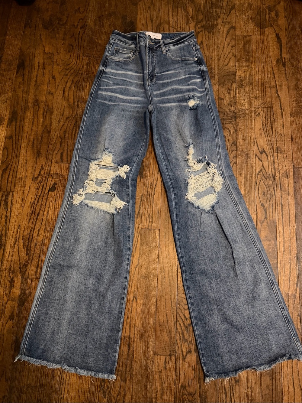 Risen Distressed High-Rise Wide-Leg Jeans - 3/26 NWT